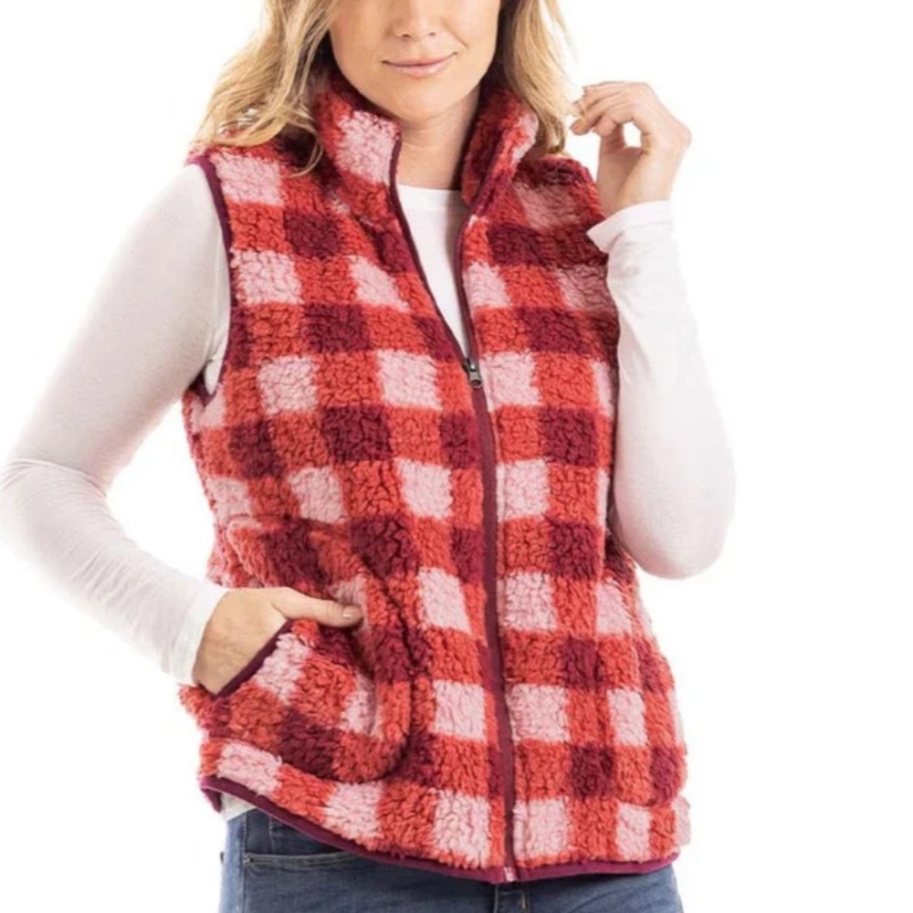 Red‎ and Pink Plaid Soft Checkered Zip Up Vest NWT